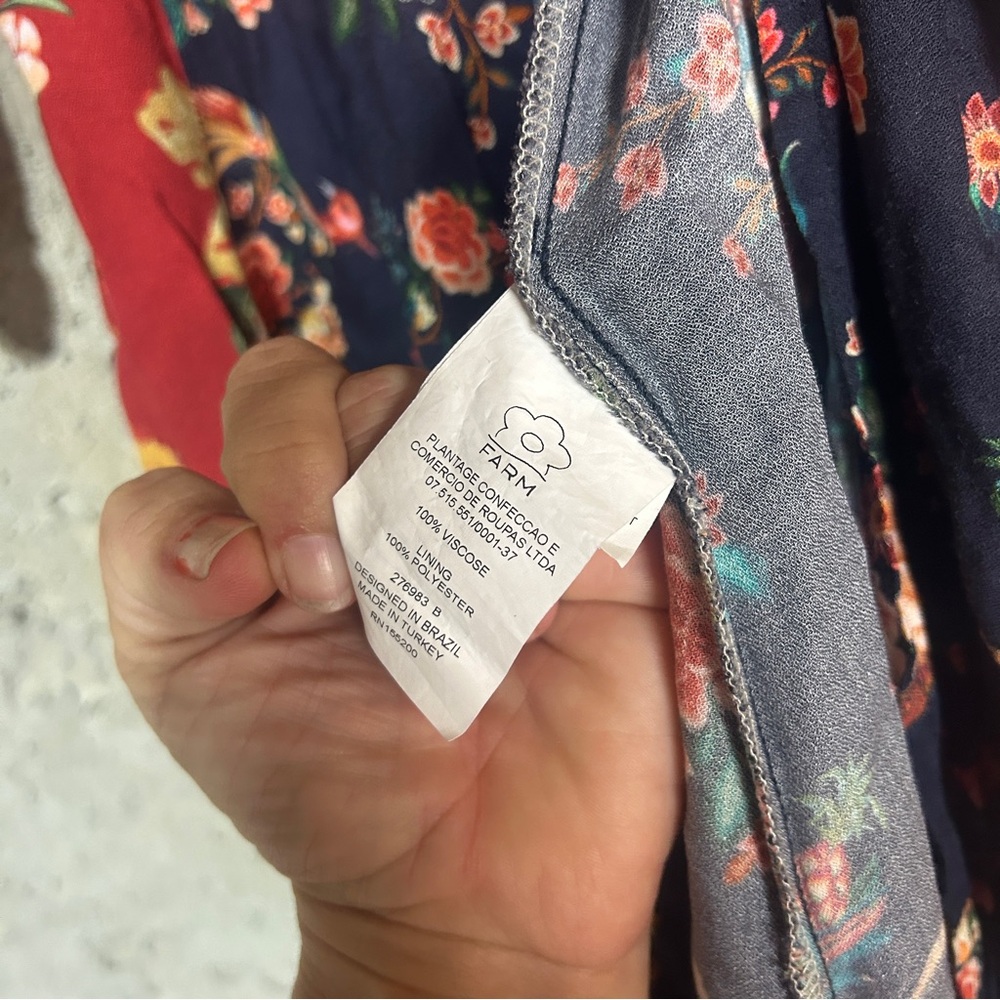 Farm Rio, Graciea navy Rust red floral wrapped dress petite small - Picture 10 of 10